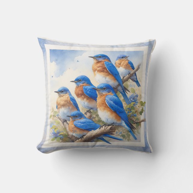 Coussin Eastern Bluebirds Perched REF26 - Watercolor (Recto)