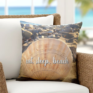 Coussin Eat Sleep Beach Seashell Californie Script photo