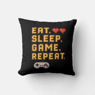 Coussin Eat Sleep Game Repeat - Retro Pixel Gaming T-Shirt
