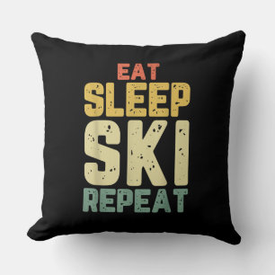Coussin Eat Sleep Ski Repeat Skiing Skier Funny Lover Pois