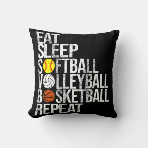 Coussin Eat Sleep Softball Volleyball Basketball Répétitio