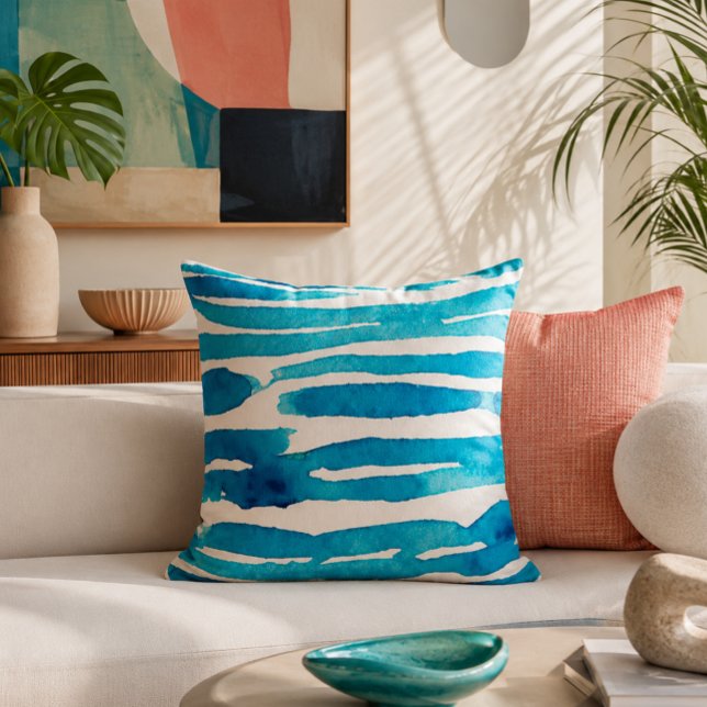 Coussin Eau de mer aquarelle abstraite (Créateur téléchargé)