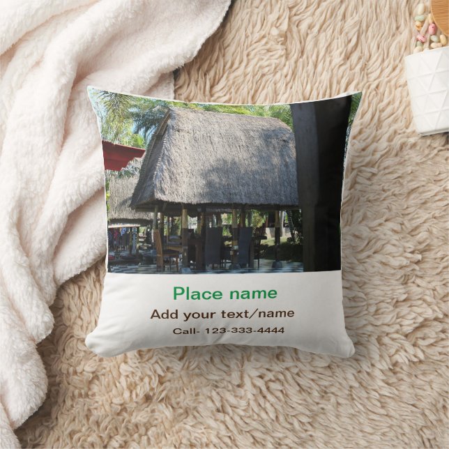 Coussin eau océan plage photo ajouter nom texte place été (Couverture)