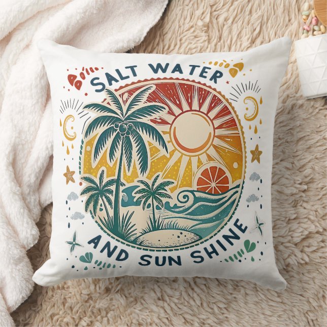 Coussin Eau salée et soleil Vintage Plage Tropicale (Couverture)