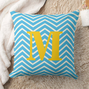 Coussin Eau vive et jaune Monogramme Zig Zag