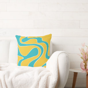 Coussin Ebb et flux 2 en turquoise et jaune