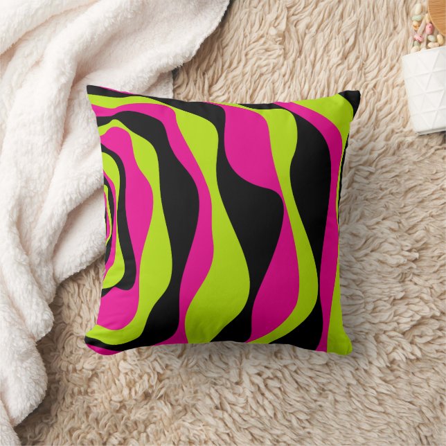 Coussin Ebb et flux 4 en Lime vert, rose chaud et noir (Couverture)