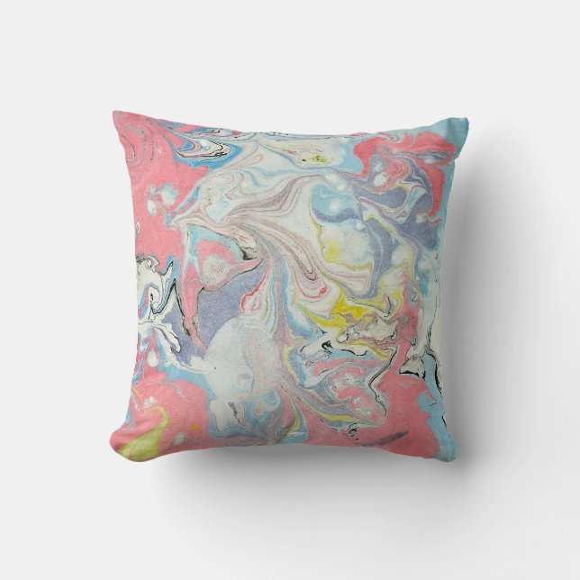 Coussin Ebru Art Pastel Abstrait Marbré (Recto)