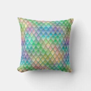 Coussin Écaille de Dragon Arc-en-ciel Pastel Brillante & P