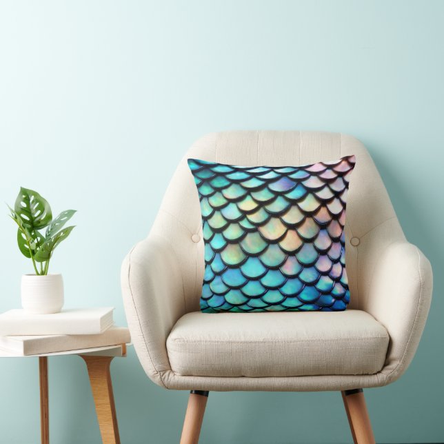 Coussin Écaille de poisson sirène magique brillante (Chaise)