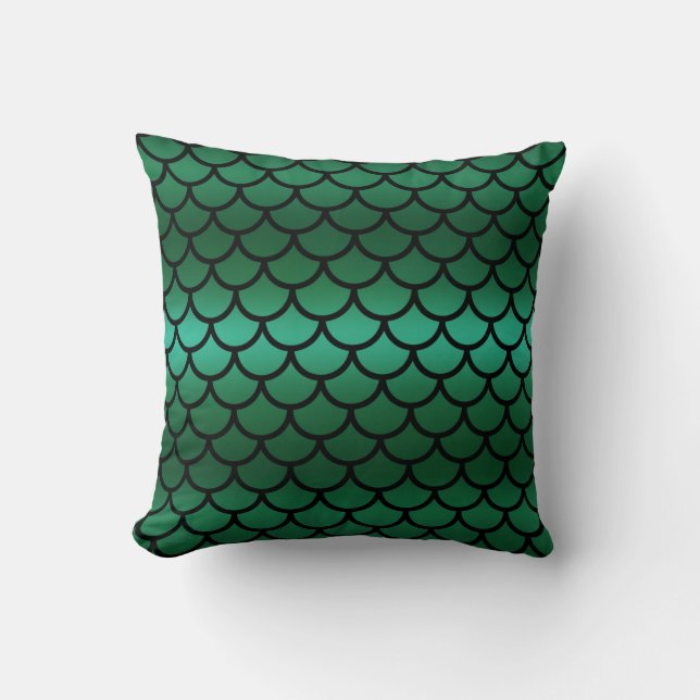 Coussin Écaille de Sirène Green & Black Poisson Fantastiqu (Recto)