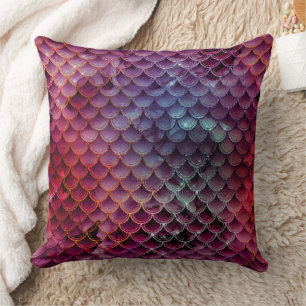 Coussin Écaille de sirène sombre mystique et trident d'océ
