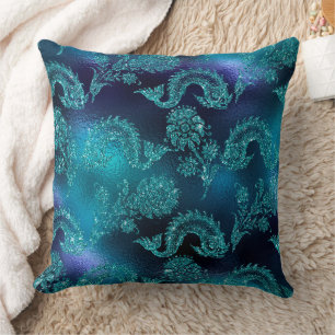 Coussin Écaille de sirène sombre mystique et trident d'océ