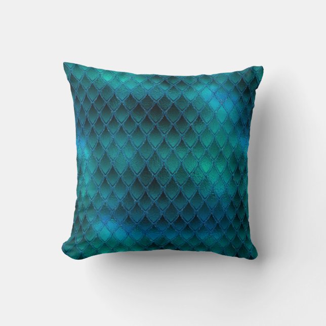 Coussin Écailles de dragon sarcelle scintillantes et paill (Recto)