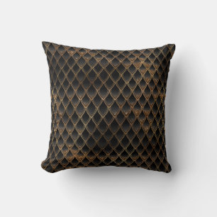 Coussin Écales de dragon pailletées noir et or scintillant