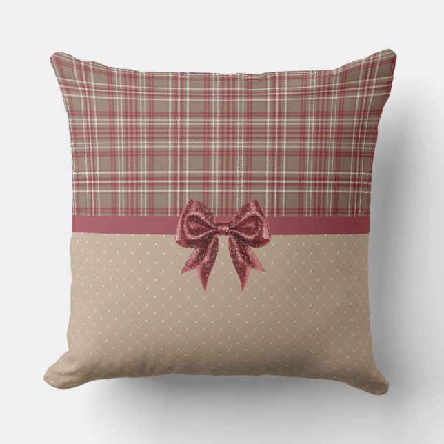 Coussin Écarlate, blanc et beige à carreaux (Recto)