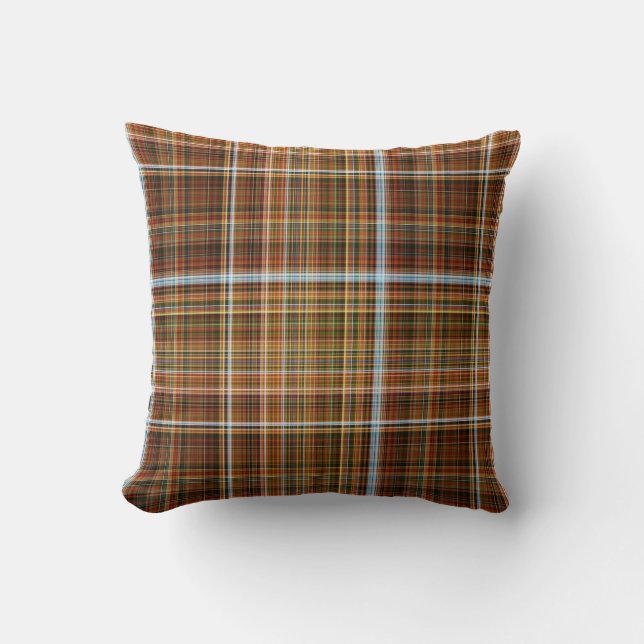 Coussin Écarlate Érable Automnal Brun, Vert et Bleu à Carr (Recto)