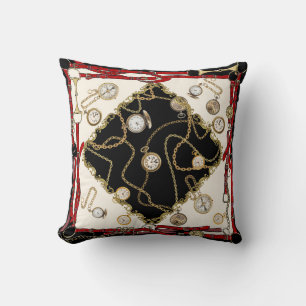Coussin Écart vintage : Motif d'horloge à chaîne