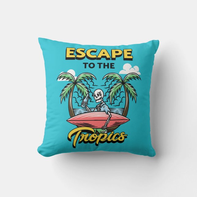 Coussin Échapper au Surf squelette des Tropiques (Recto)