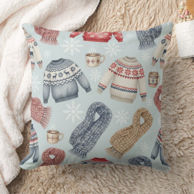 Coussin Écharpes et pulls confortables d'hiver – Aquarelle (Couverture)