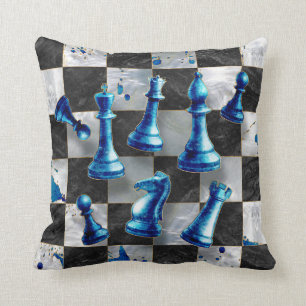 Coussin Échecs Art Abstrait - Marbre Bleu