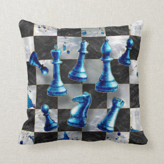 Coussin Échecs Art Abstrait - Marbre Bleu