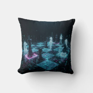 Coussin Échecs Cyberpunk, jeu de société numérique néon S