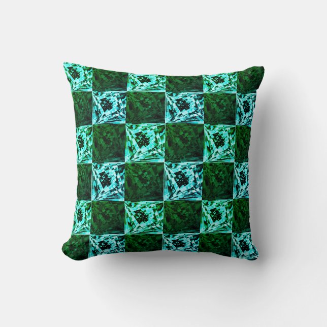 Coussin Échecs ou cyan vert et bleu ciel, avec rectangle (Recto)