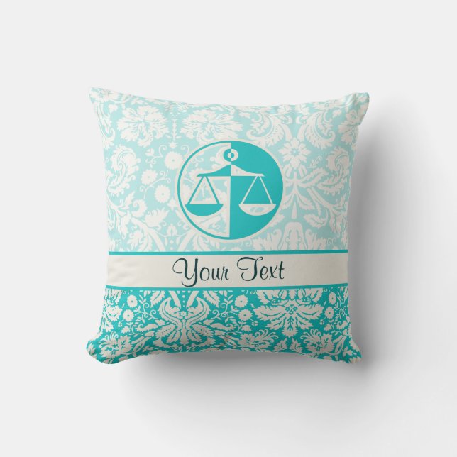 Coussin Échelles de justice turquoises (Recto)