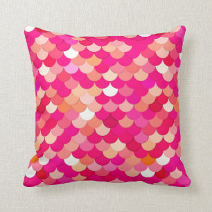 Coussin Échelles de sirène, corail, rose fuchsia, et pêche