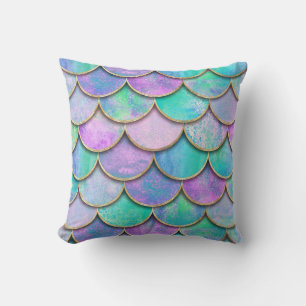 Coussin Échelles de sirène : motif d'onde aquarelle.