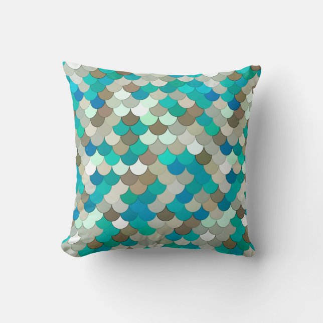 Coussin Échelles, turquoise, Aqua, Taupe, et crème de (Recto)