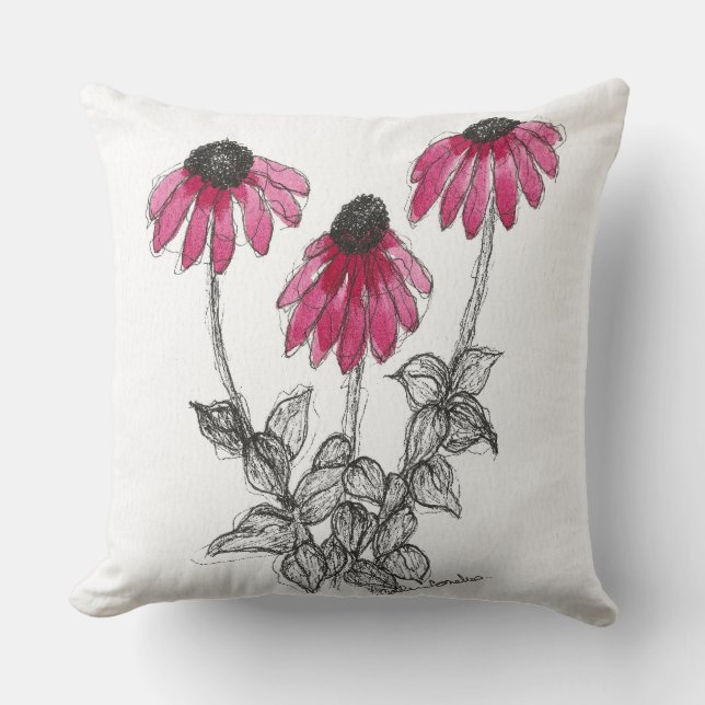 Coussin Echinacées Aquarelle et Encre (Recto)