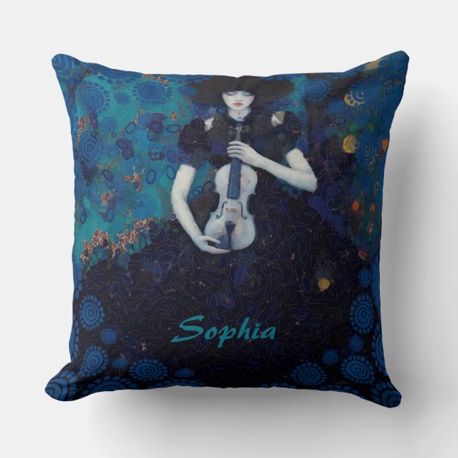 Coussin Échos de silence : la chanson guérisseuse d'un vio (Recto)
