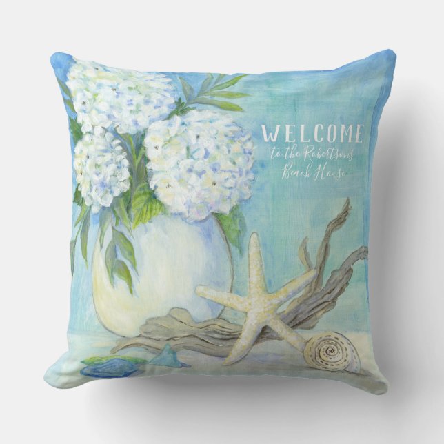 Coussin Échouez le verre blanc de mer du coquillage n (Recto)