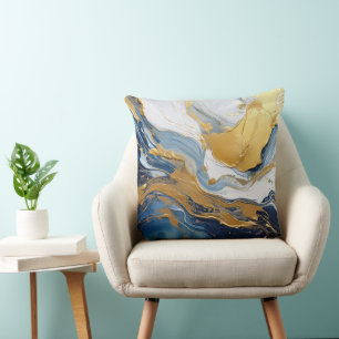Coussin Éclaboussure audacieuse d'or et de bleu