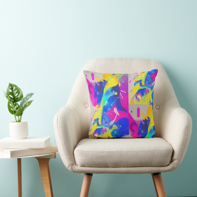 Coussin Éclaboussure colorée abstraite fuchsia jaune indig (Chaise)