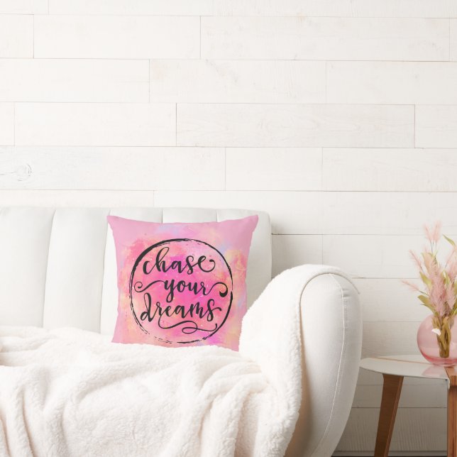 Coussin Éclaboussure d'aquarelle - "Poursuivez vos rêves" (Canapé)