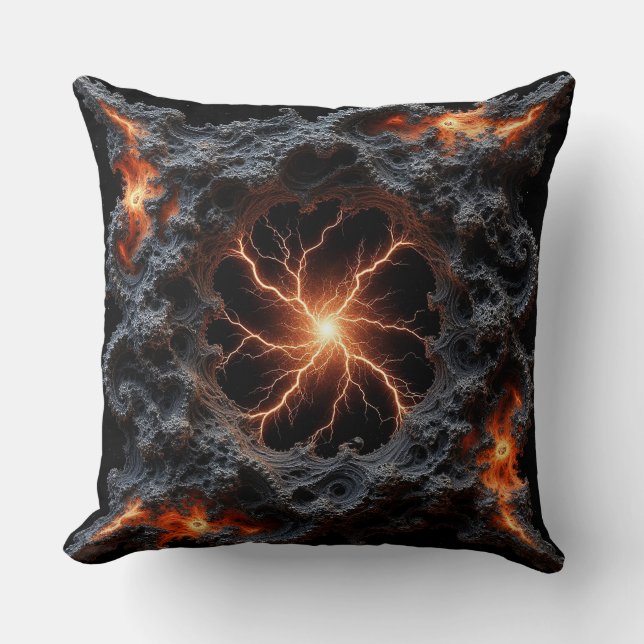 Coussin Éclair abstrait avec détails enflammés et texturés (Recto)