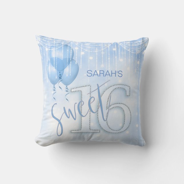 Coussin Éclairage à cordes et ballons Sweet 16 Lt. Blue ID (Recto)