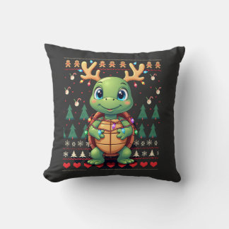 Coussin Éclairage de style pull de Noël moche Tortue de No