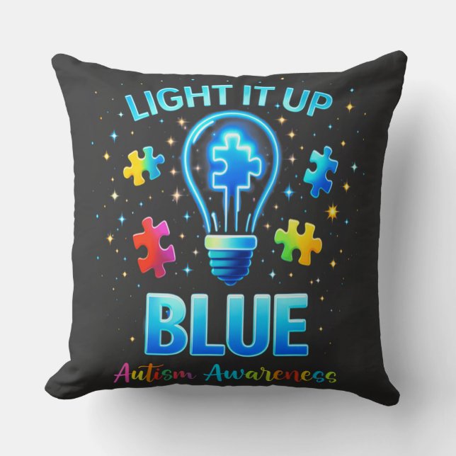Coussin Éclairer en bleu pour la sensibilisation à l'autis (Recto)