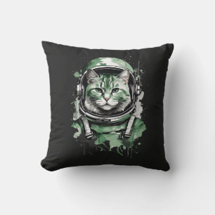 Coussin Éclat de chat de l'astronaute vert