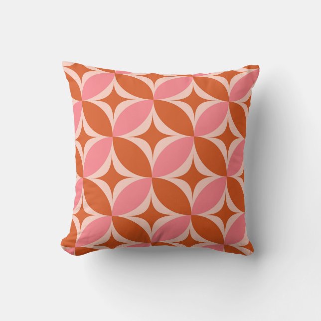 Coussin Éclats d'étoiles Cercle Milieu de Siècle rose et o (Recto)