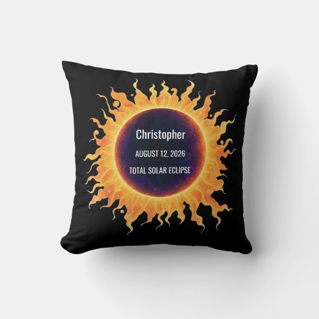 Coussin Éclipse solaire totale aquarelle audacieuse 2026 N (Recto)