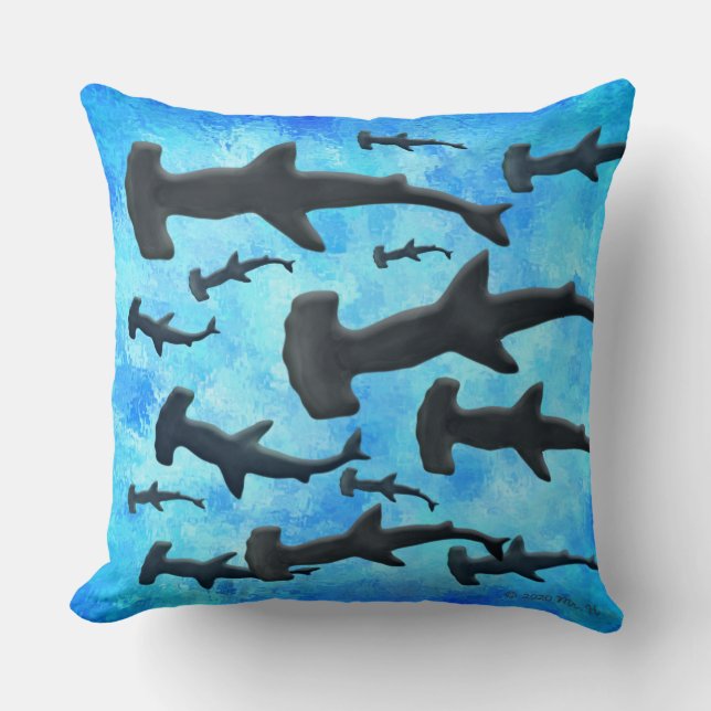 Coussin École des requins de Hammerhead à Silhouette (Recto)