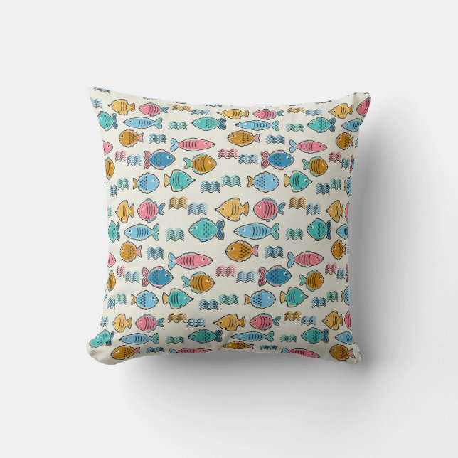 Coussin École d'estampilles de blocs de poissons (Recto)