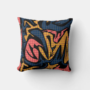 Coussin Ecole Memphis abstrait moderne bl motif