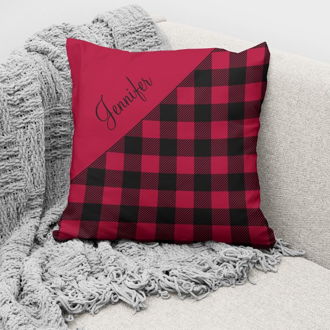 Coussin Écossais rouge moderne personnalisé (Créateur téléchargé)