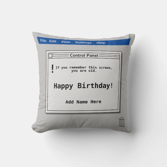 Coussin Écran d'ordinateur rétro pour anniversaire (Recto)